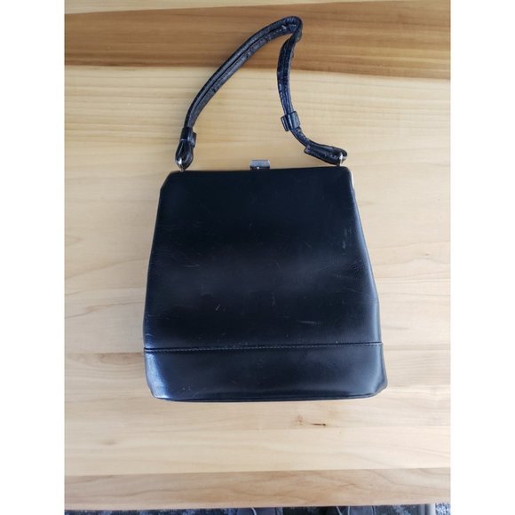Vintage Black Leather(?) Handbag‎ - Picture 1 of 4